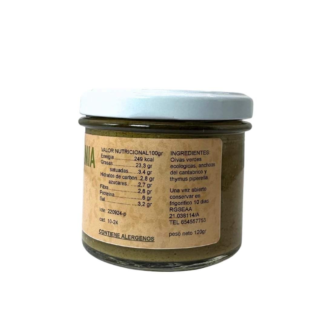 Garum XXI 120 gr - Aperitivo de Olivas verdes ecológicas y Anchoas del Cantábrico - Imagen 2